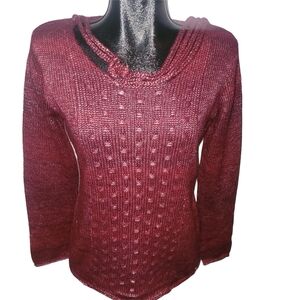 Point Zero Nicole Benisti Burgundy Wool Blend Knit Cabincore Sweater L